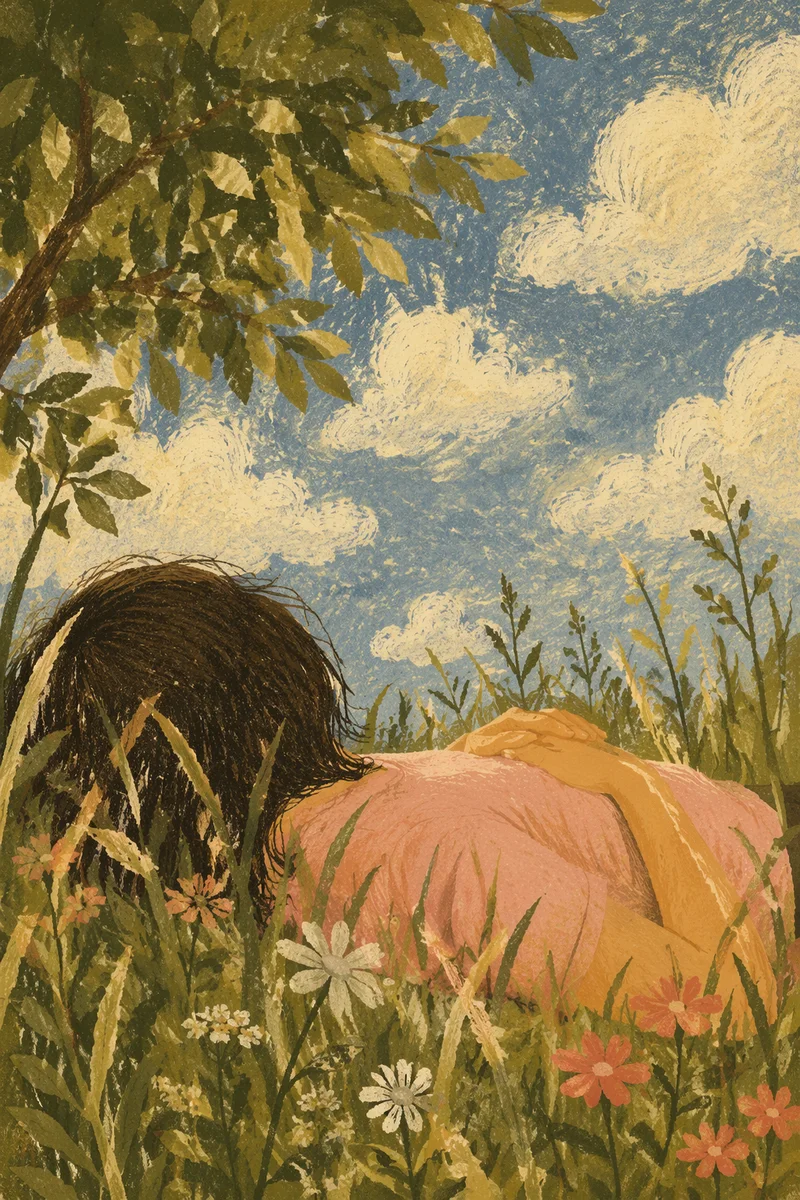 Peaceful Cloud Watching in Summer Meadow