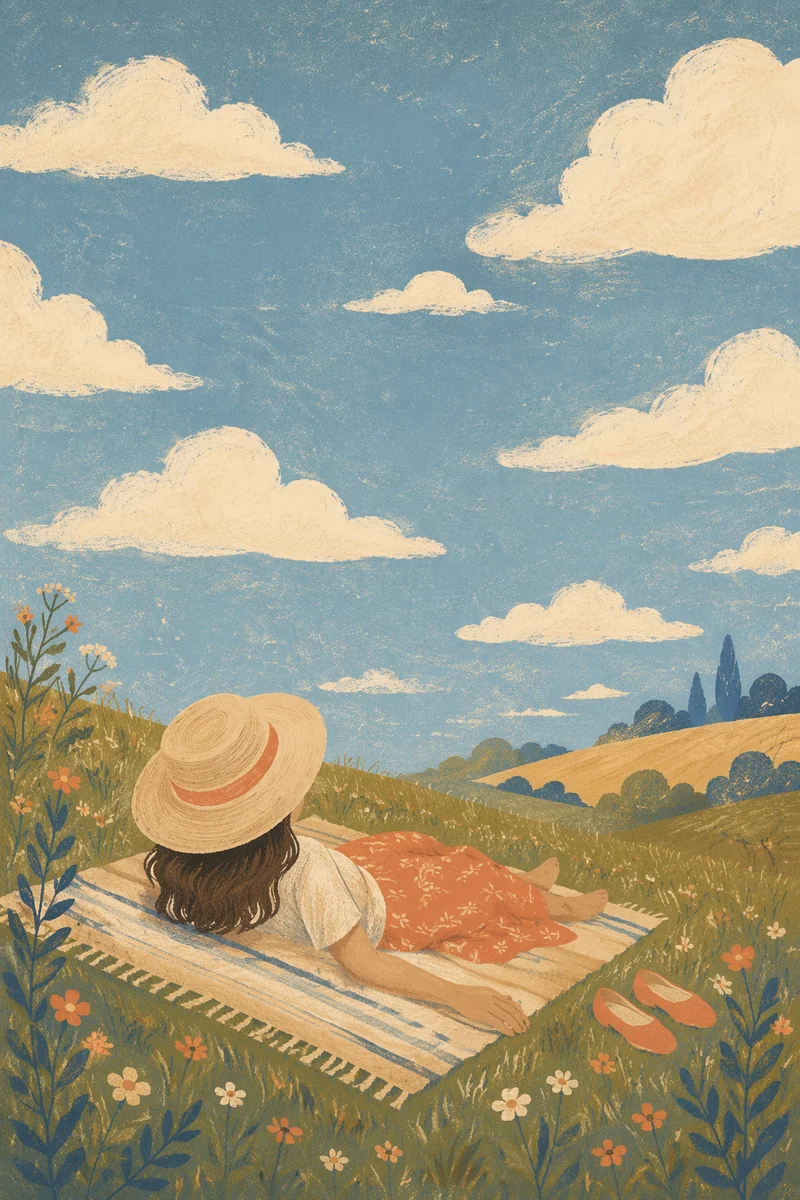 Peaceful Cloud Watching on Meadow Blanket
