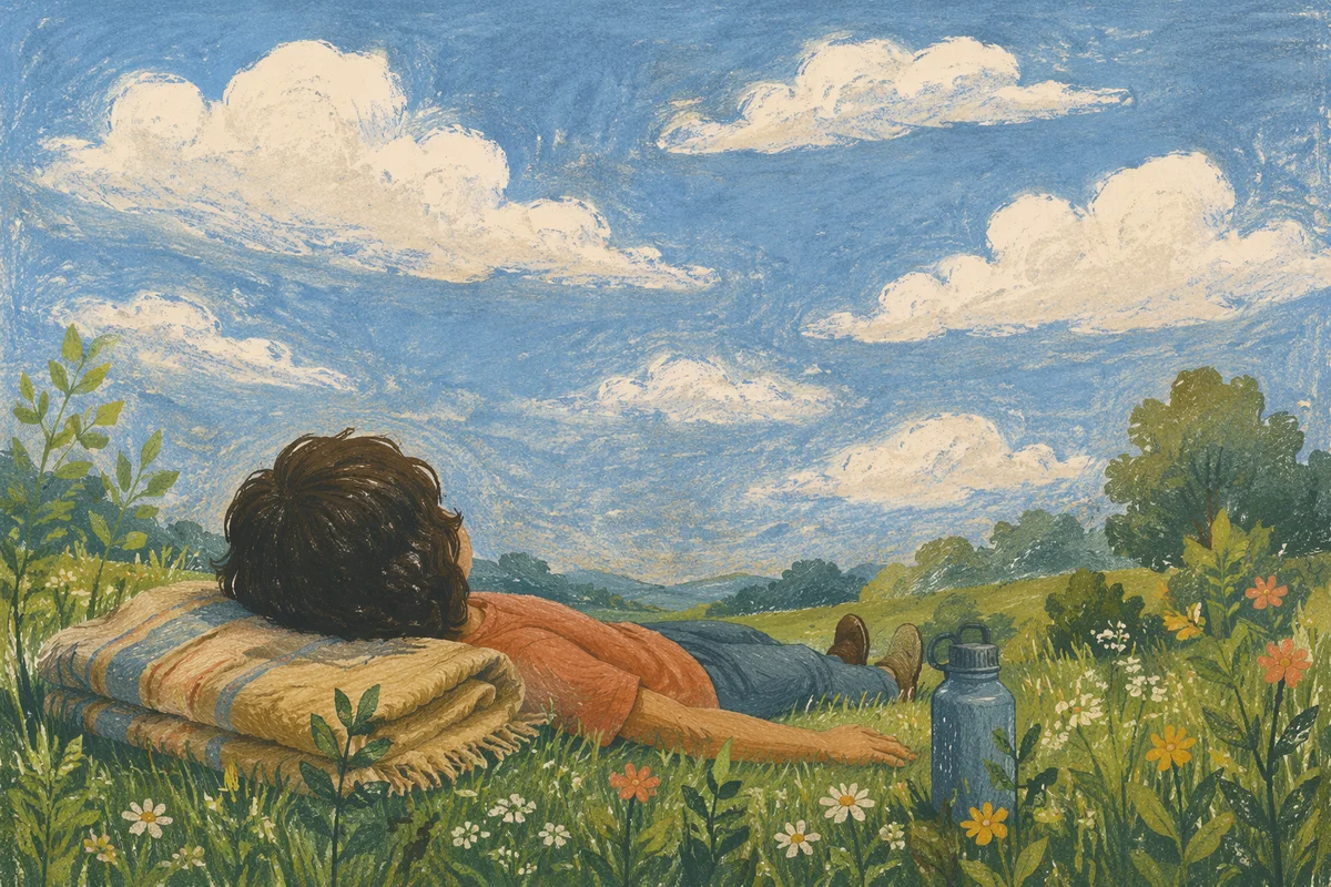 Relaxing on Grass Watching Passing Clouds
