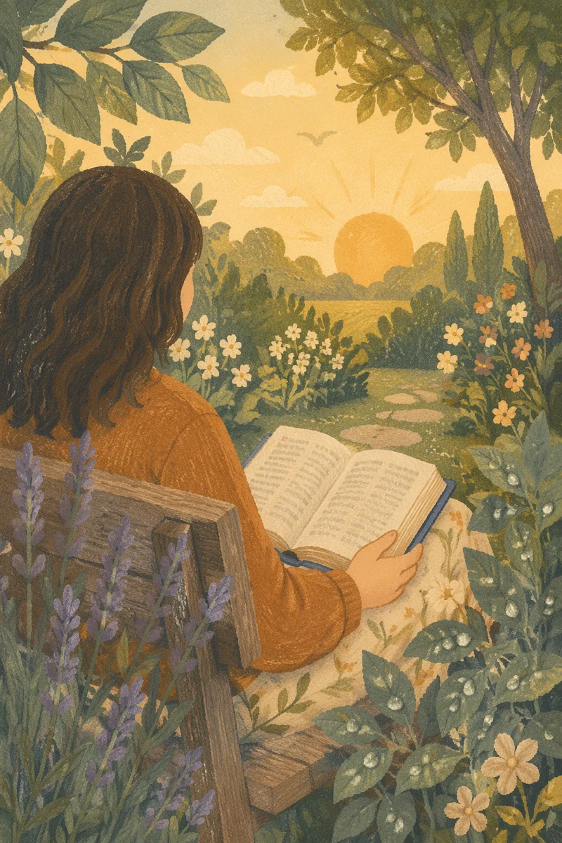 Morning Bible Meditation on Garden Bench