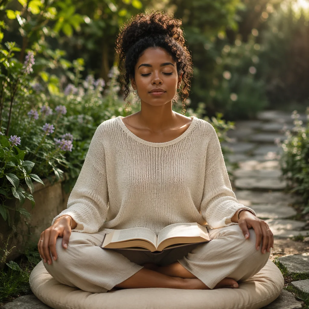 Young Woman Meditating in Garden