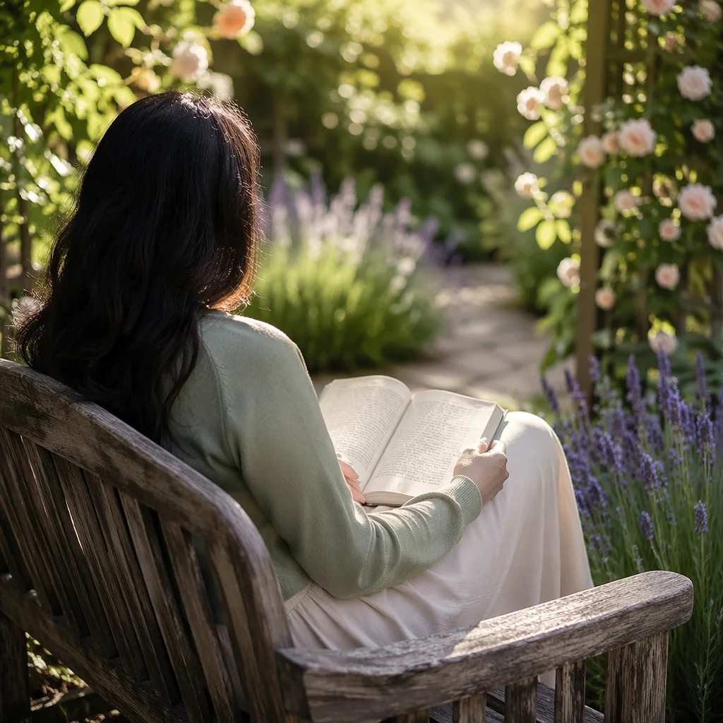 Quiet Bible Meditation in Spring Garden