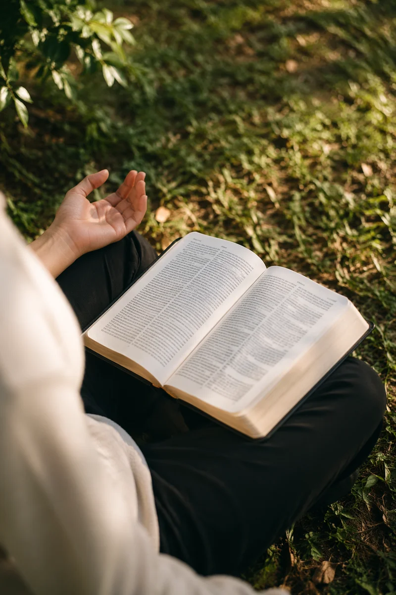 Quiet Garden Prayer With Open Bible