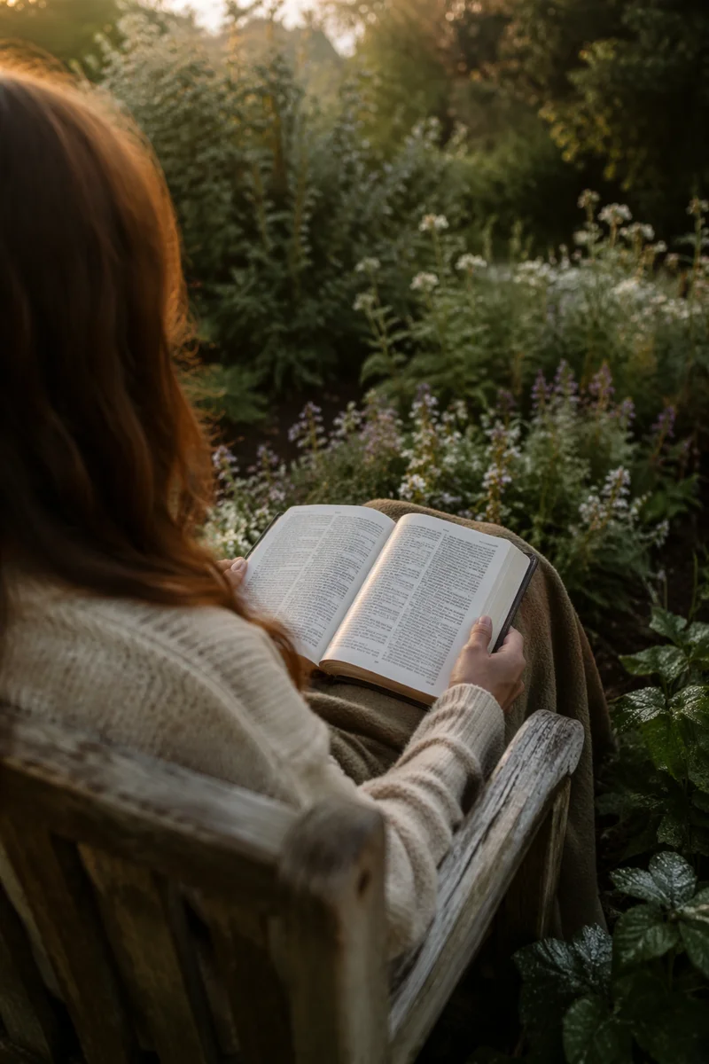 Quiet Bible Meditation in Morning Garden