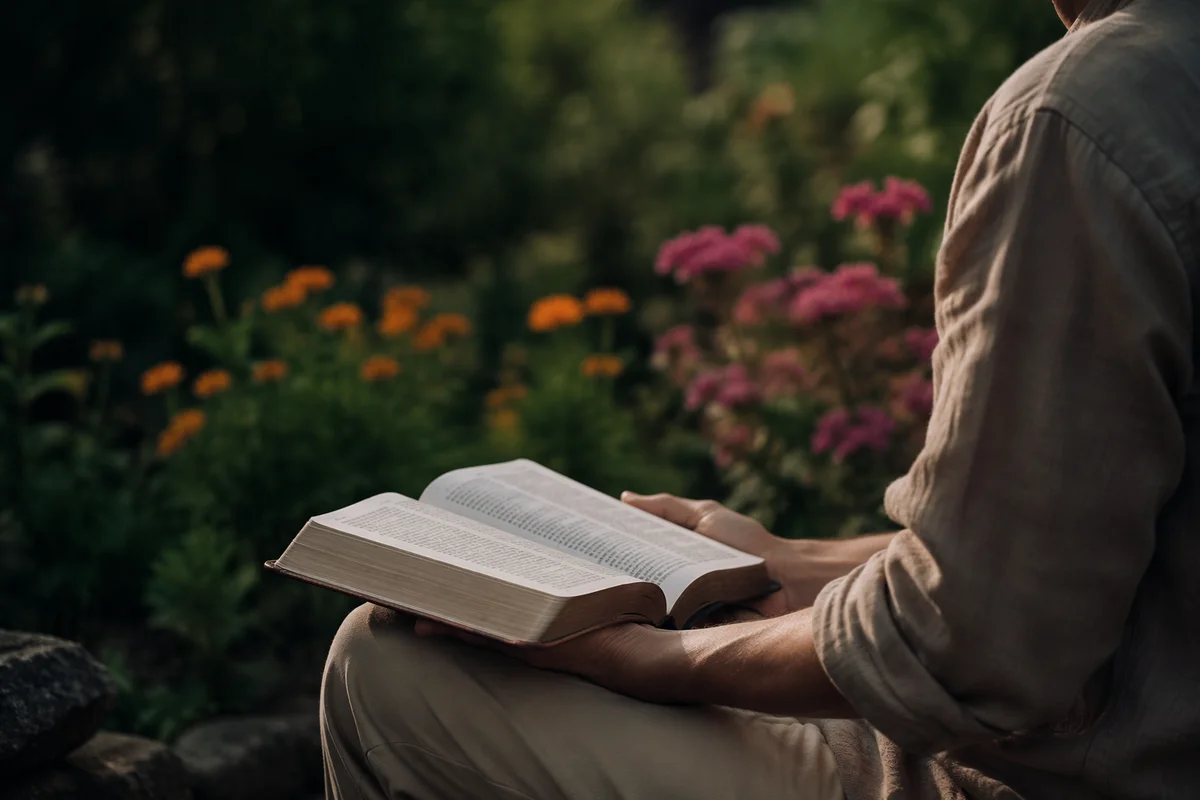 Quiet Bible Meditation in Garden