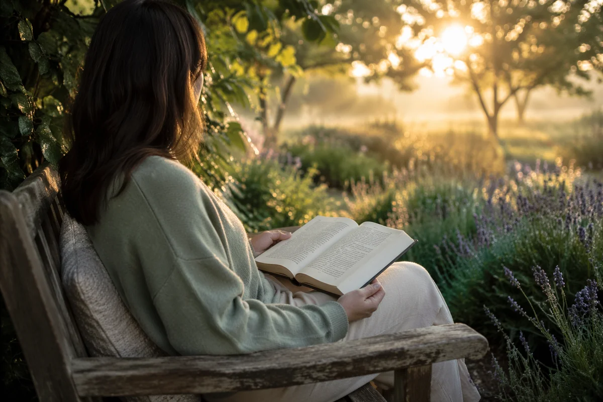 Quiet Bible Meditation in Morning Garden