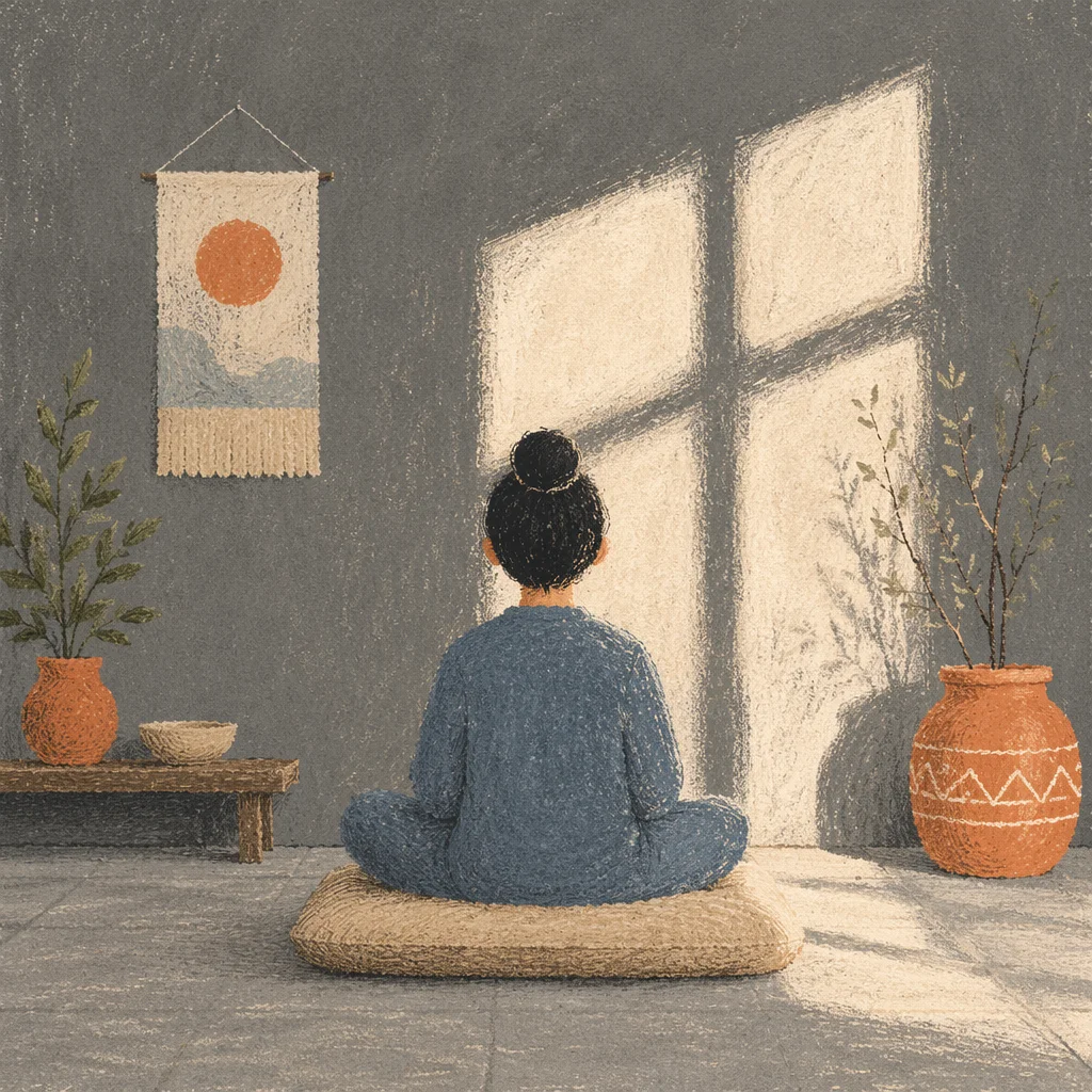 Morning Meditation in Minimalist Quiet Room