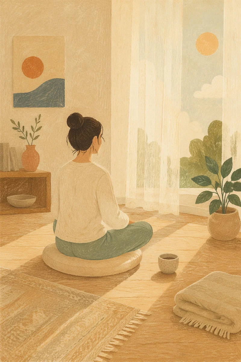 Morning Meditation in Sunlit Minimal Room