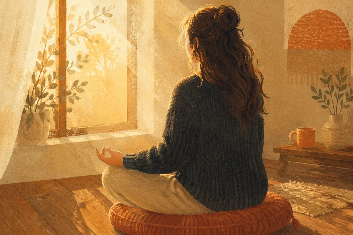 Morning Meditation in Warm Home Corner