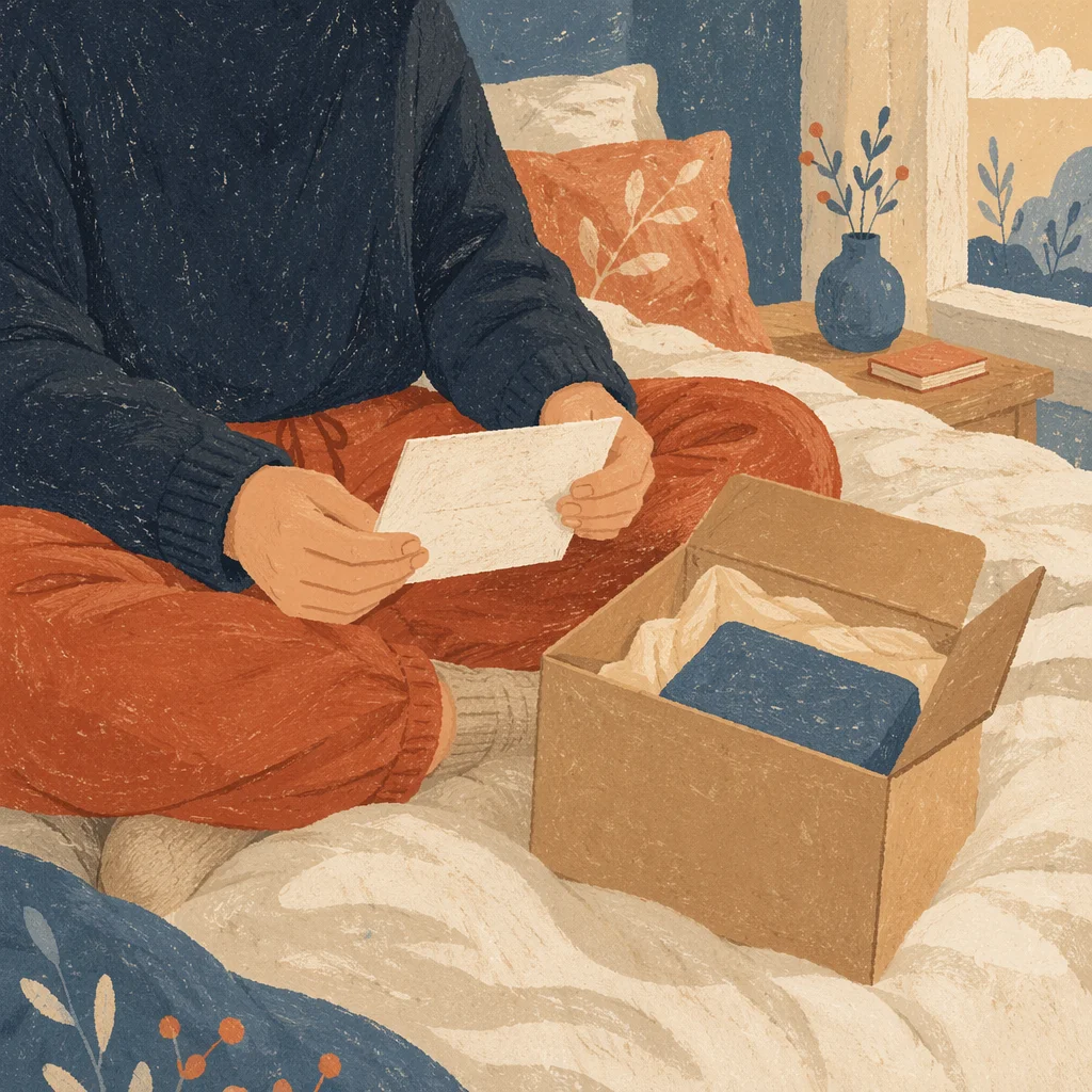 Joyful Gift Box Opening on Cozy Bed