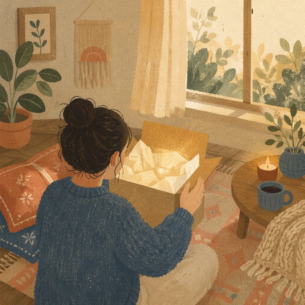 Joyful Gift Opening in Cozy Living Room