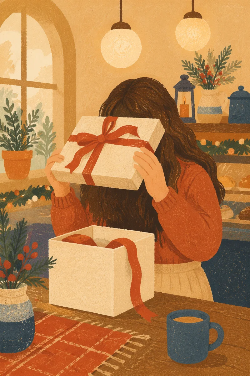 Joyful Gift Opening in Cozy Café
