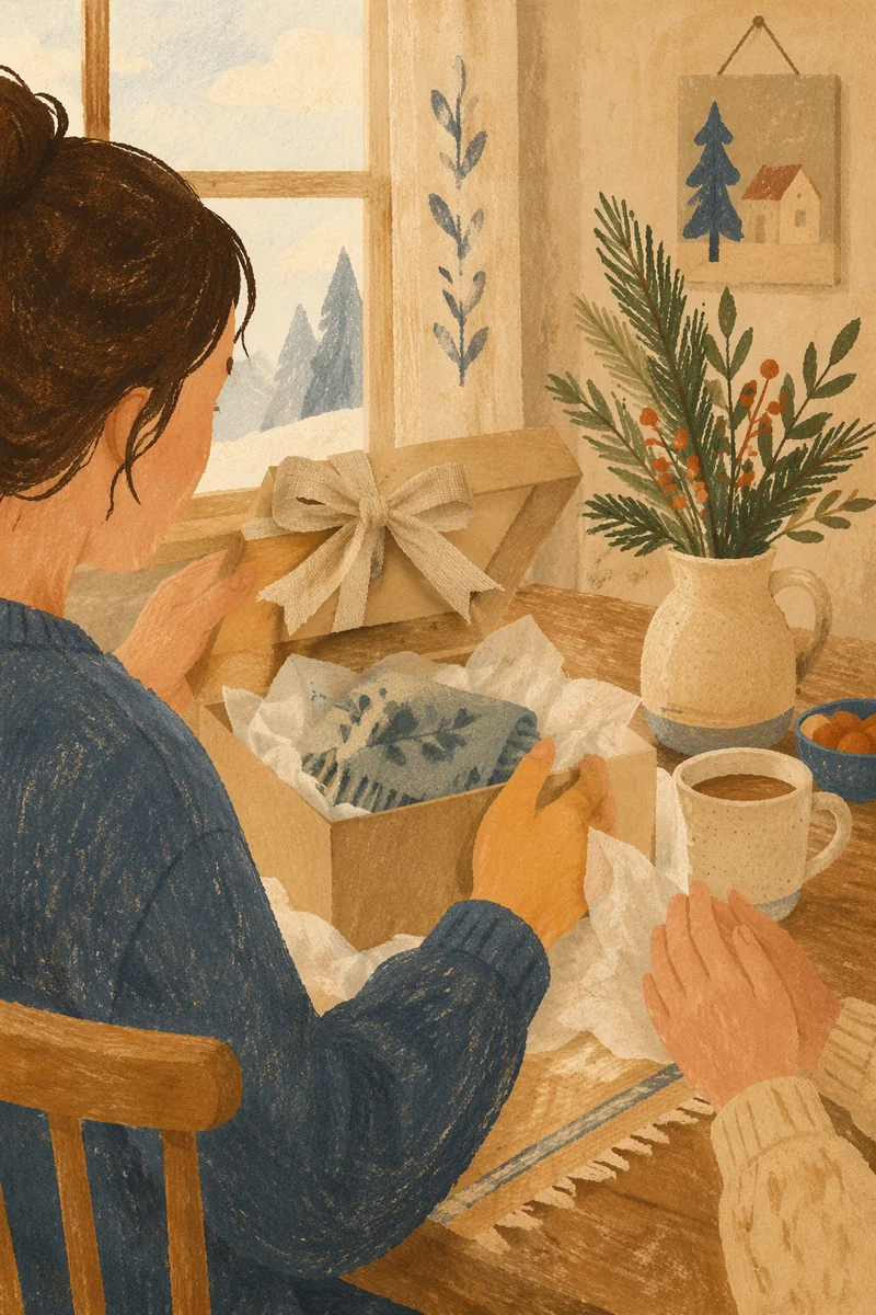 Joyful Gift Opening at Cozy Kitchen Table