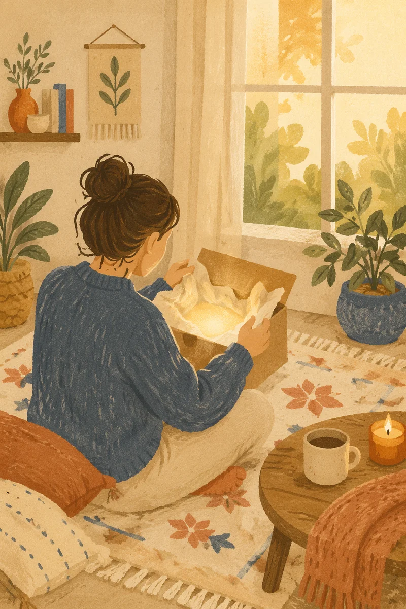 Joyful Gift Opening in Cozy Living Room