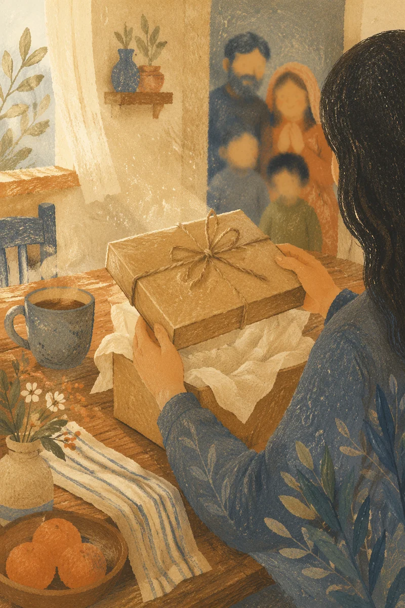 Joyful Morning Gift Opening at Kitchen Table
