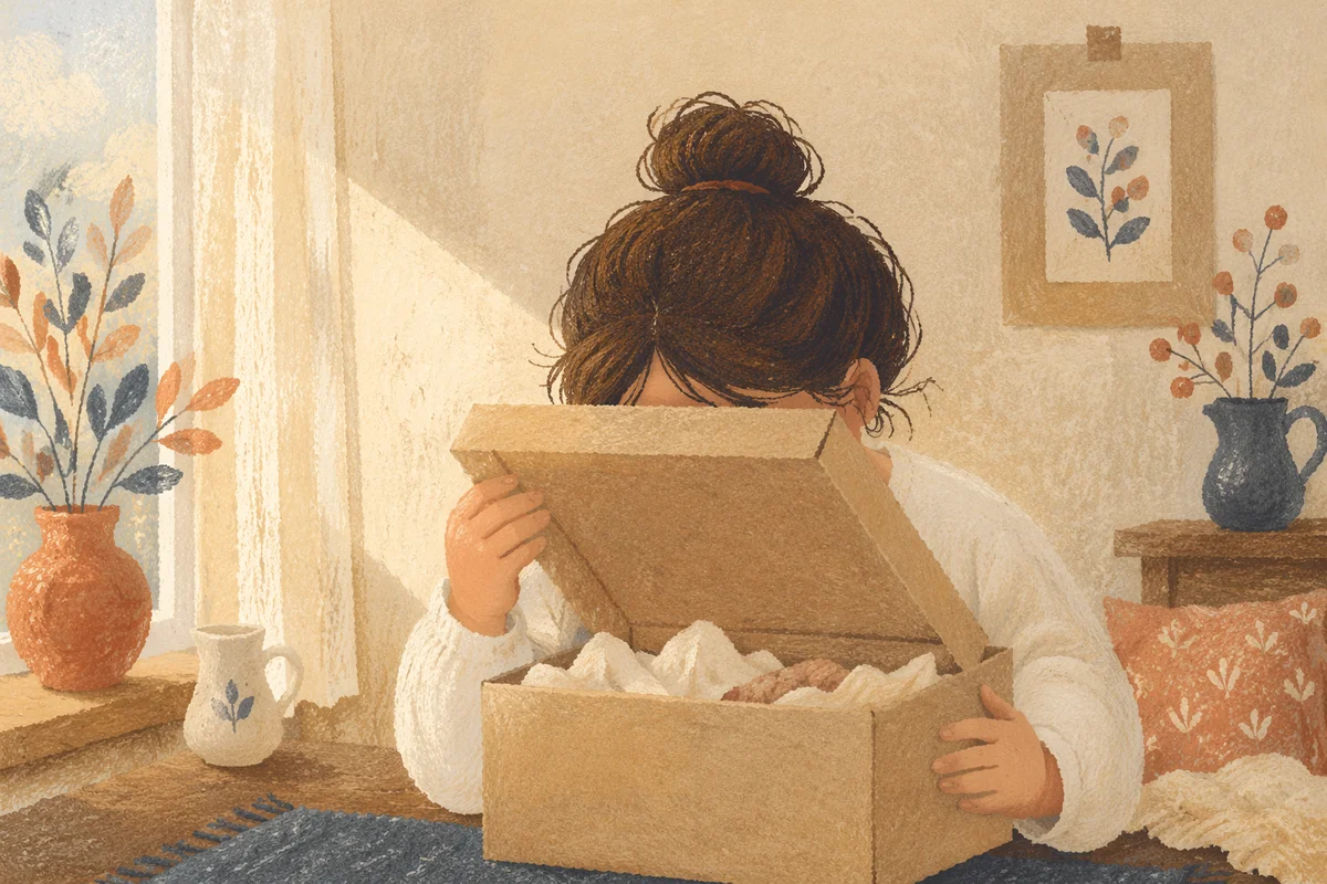 Joyful Surprise Opening a Kraft Gift Box