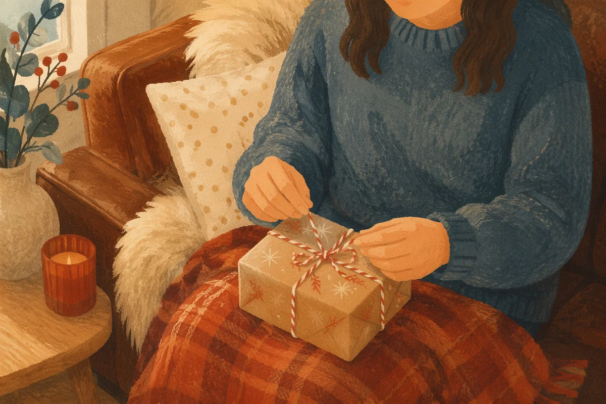 Joyful Gift Opening on Cozy Sofa