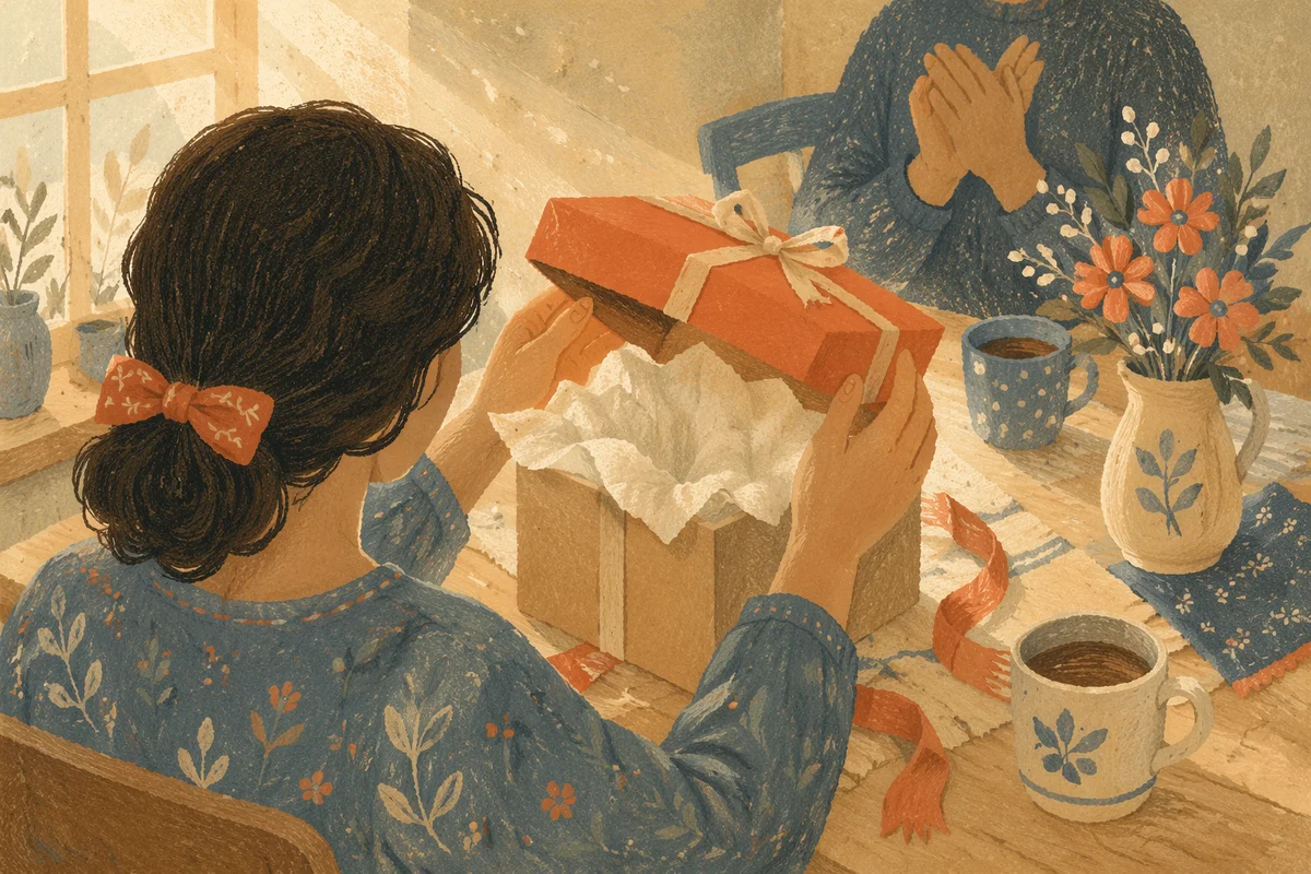 Joyful Gift Box Surprise at Cozy Table