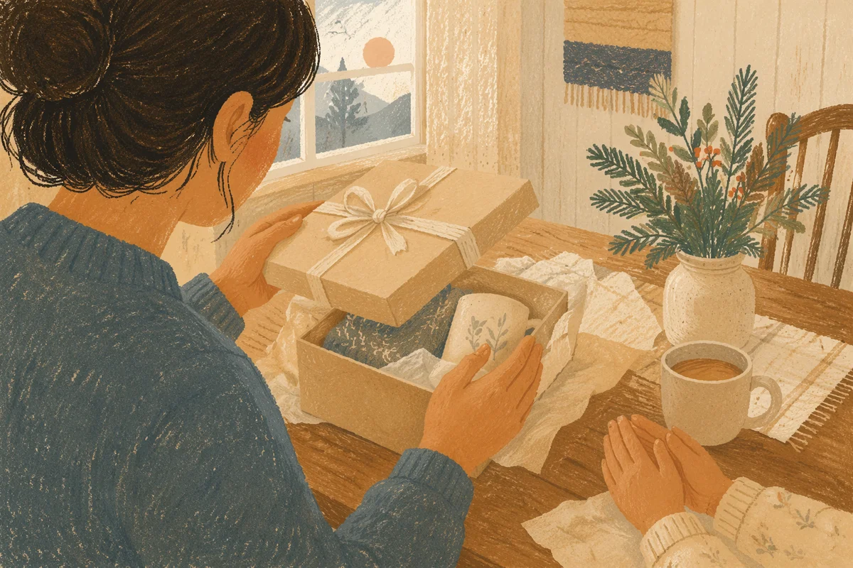 Joyful Gift Opening at Cozy Kitchen Table