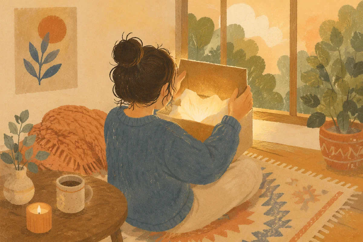 Joyful Gift Opening in Cozy Living Room