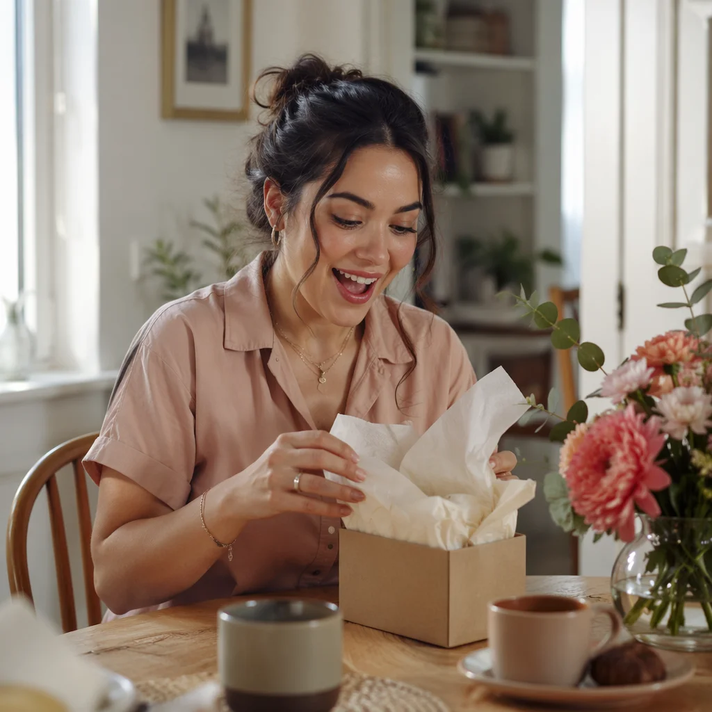 Young Woman Opening Gift Box Indoors