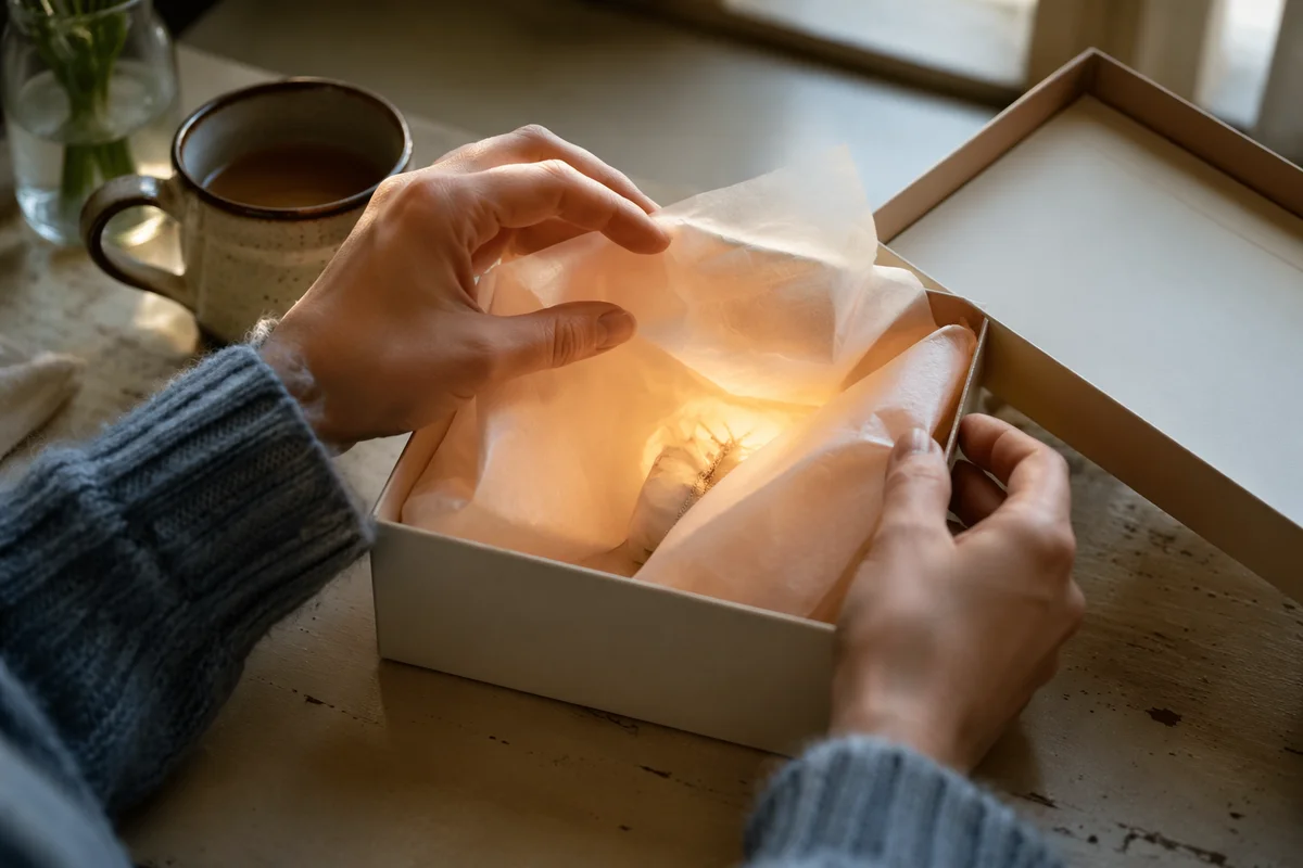 Joyful Hands Opening a Glowing Gift Box