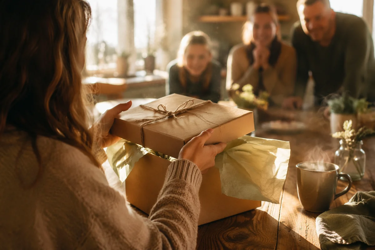 Joyful Gift Opening at Morning Table