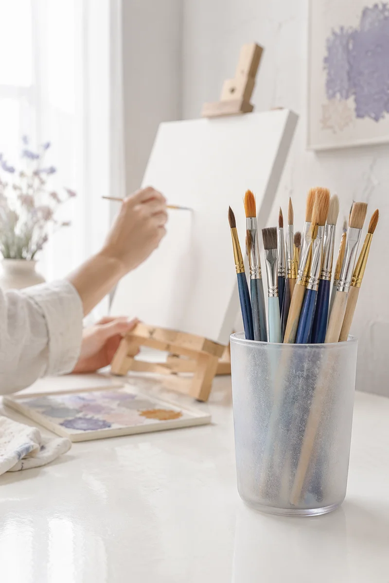Quiet Home Art Studio With Paintbrushes