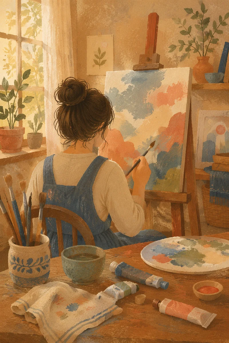 Quiet Painting Hobby in Cozy Art Studio
