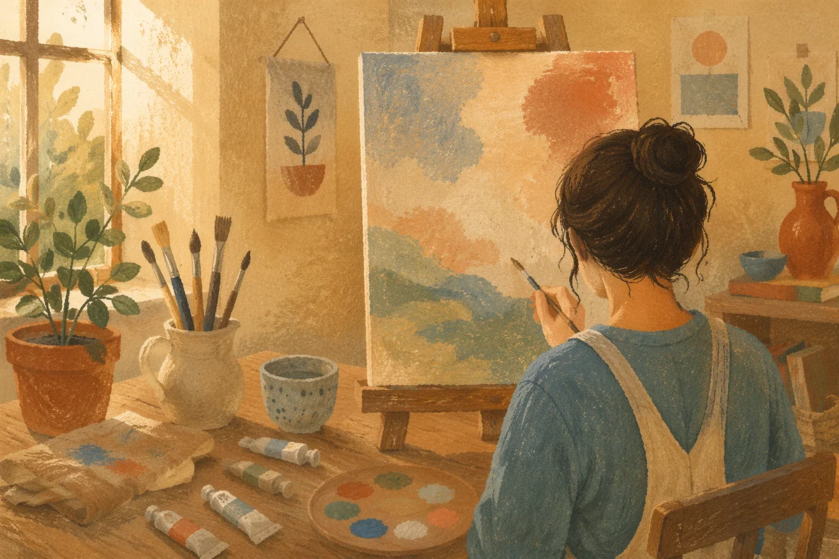 Quiet Painting Hobby in Cozy Studio