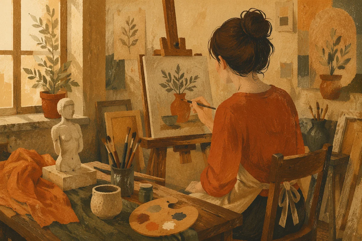 Hobby Artist Painting in Warm Studio Light
