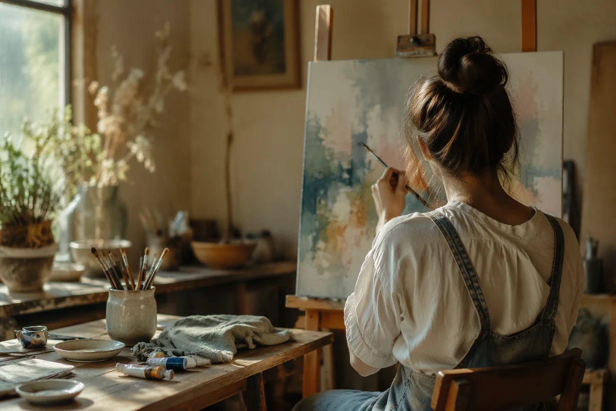 Quiet Painting Hobby in Cozy Art Studio