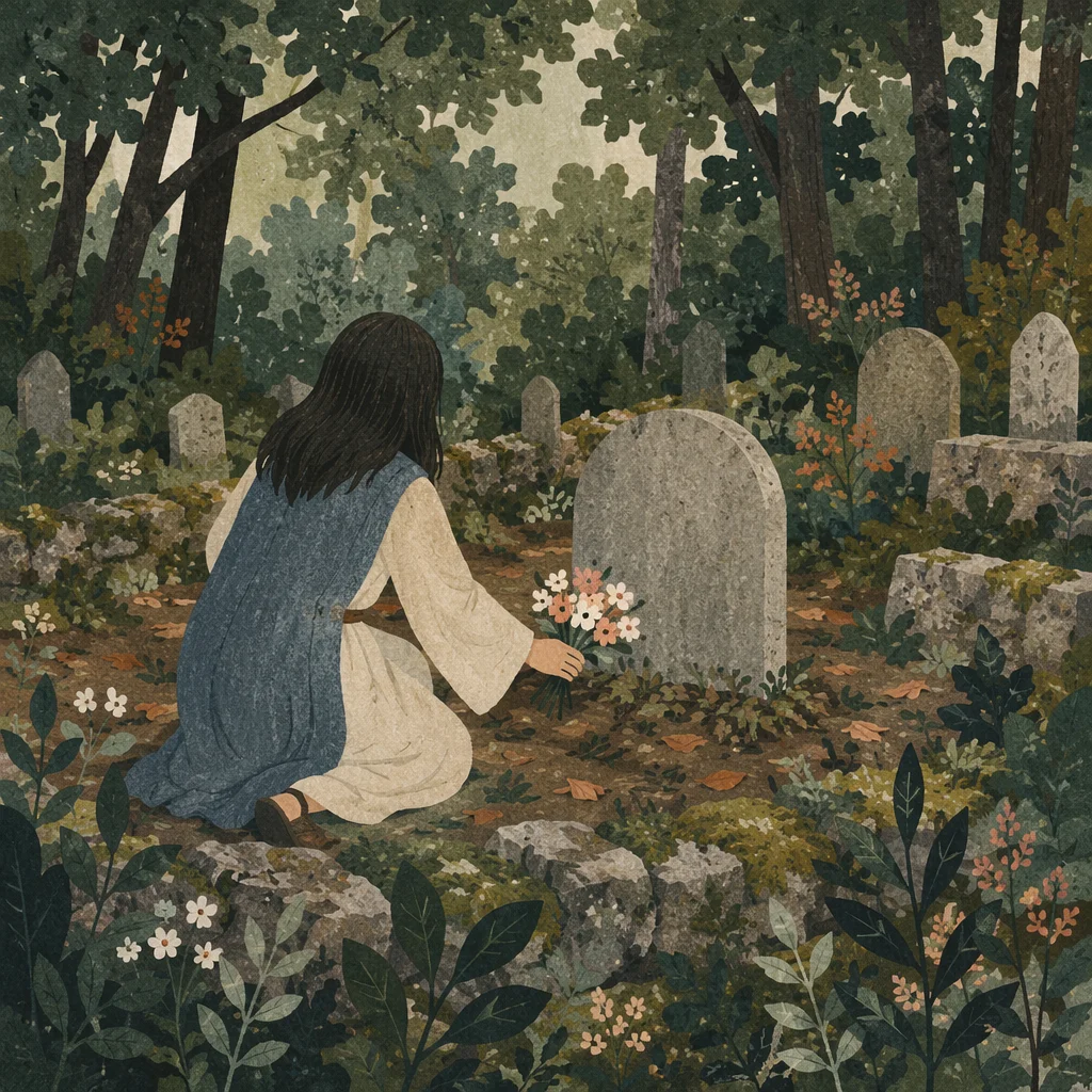 Quiet Woodland Grave Flower Tribute