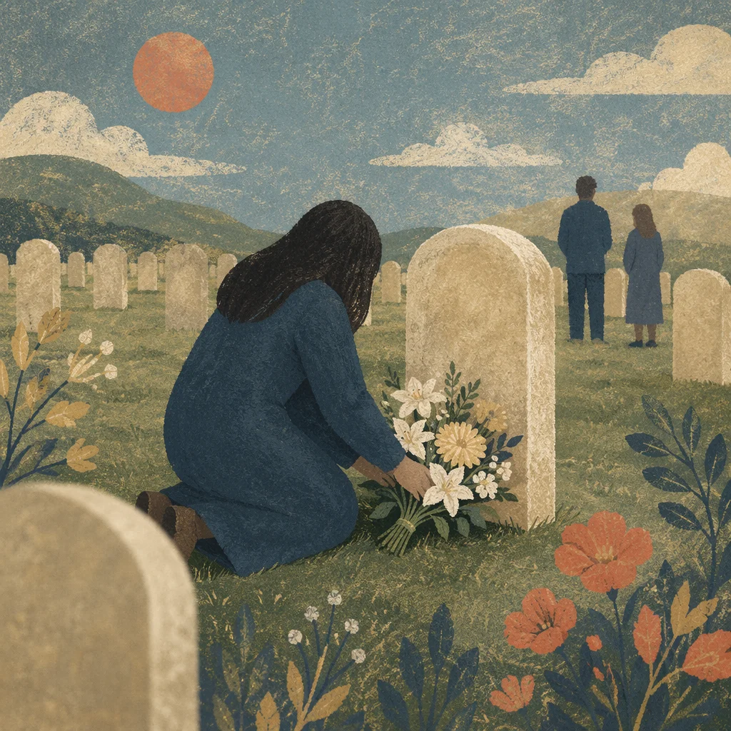 Peaceful Cemetery Flower Memorial Tribute