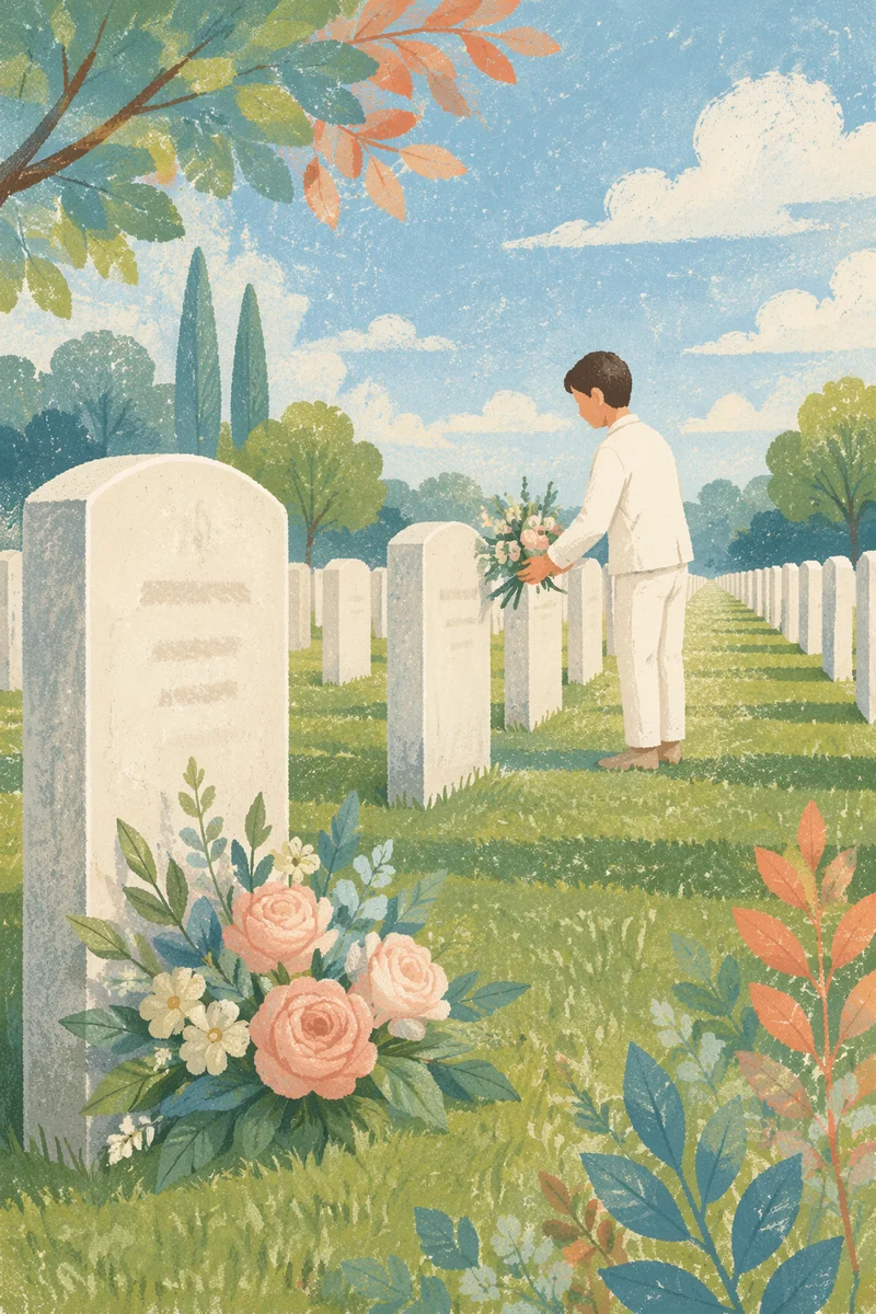 Respectful Flower Tribute at Cemetery Memorial