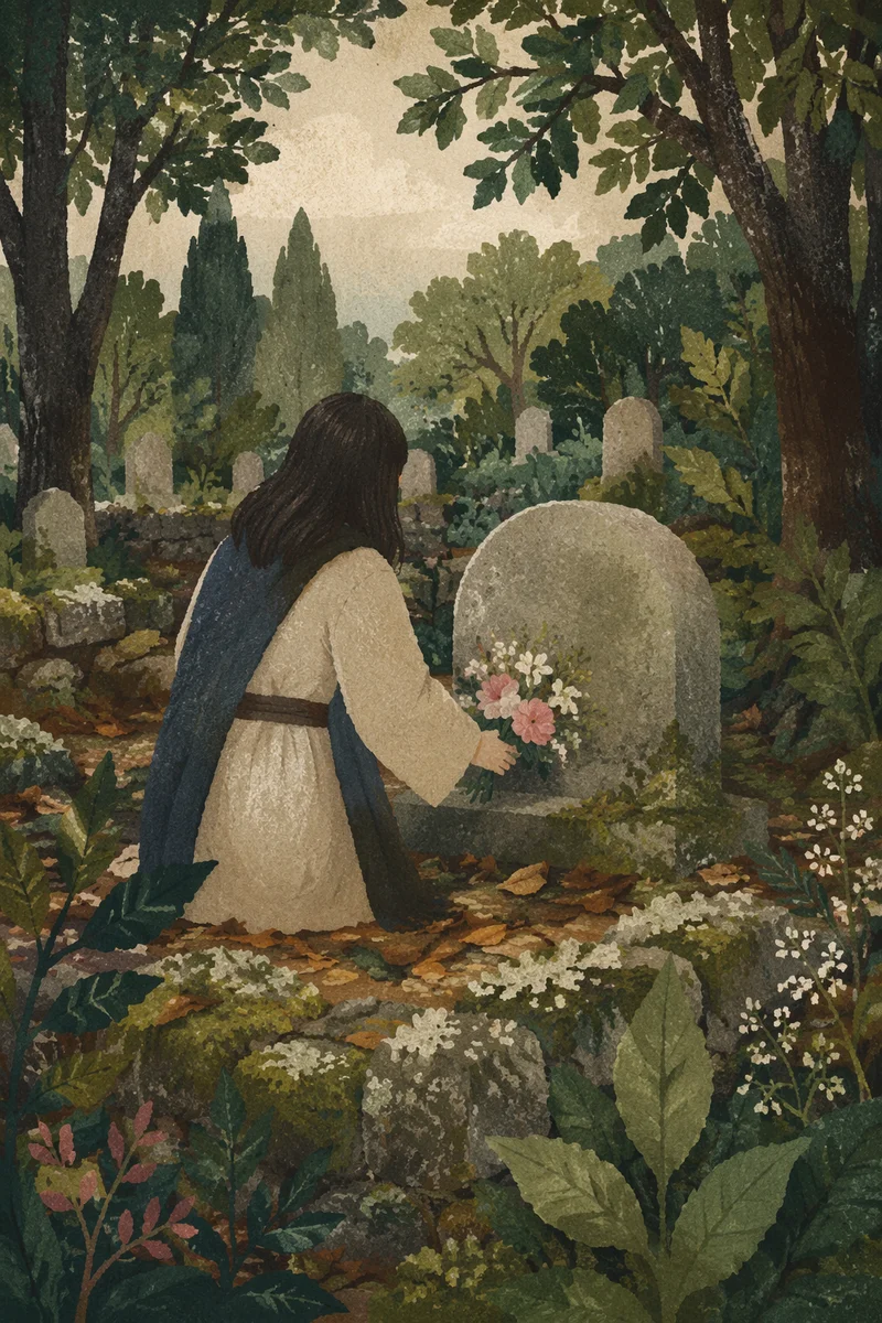 Quiet Flower Tribute at Woodland Grave