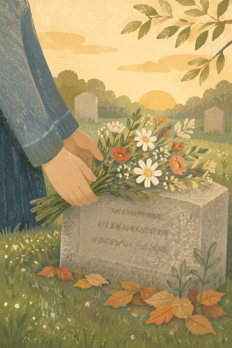 Placing Wildflowers on a Grave Memorial
