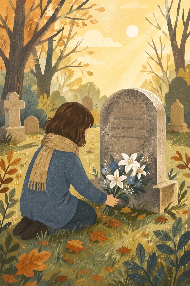 Quiet Memorial Moment in Autumn Cemetery