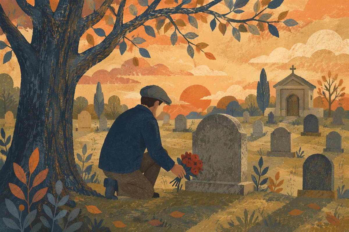 Placing Red Flowers at a Quiet Grave