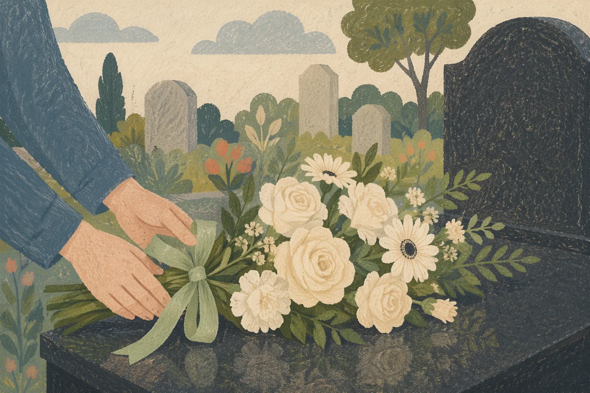 Hands Placing Flowers on Grave Memorial