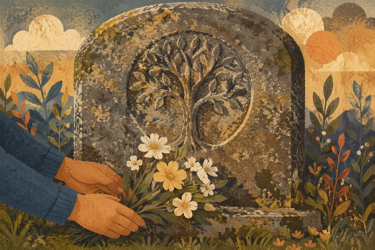 Hands Placing Flowers on Grave Memorial