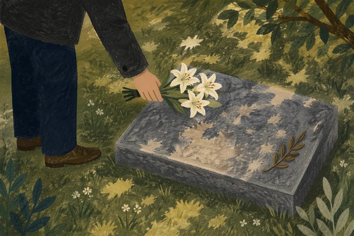 Respectful Flower Offering at Grave Memorial