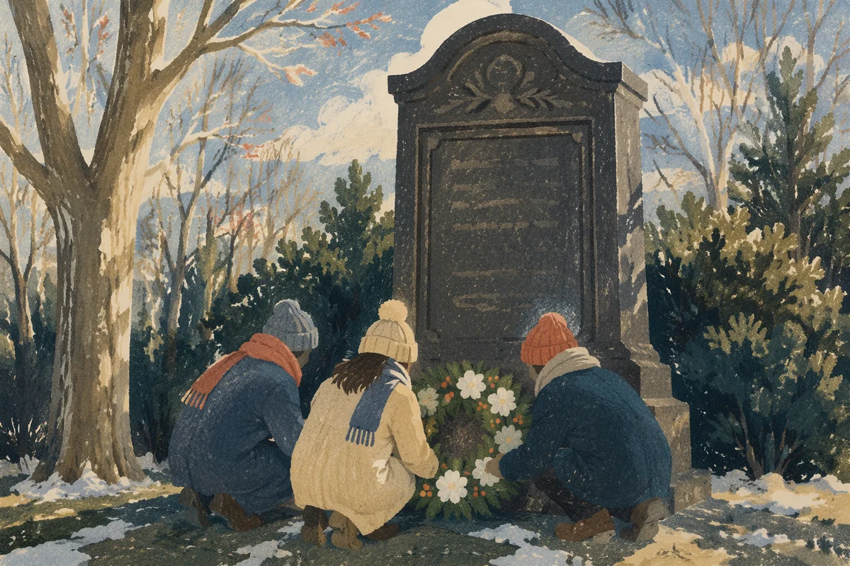 Winter Flowers Placed at Grave Memorial