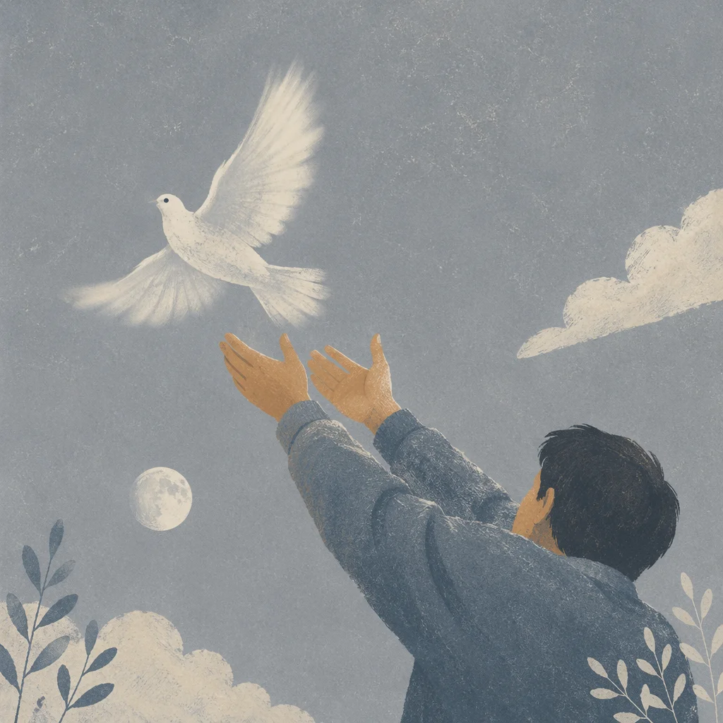 Releasing White Dove Into Open Sky
