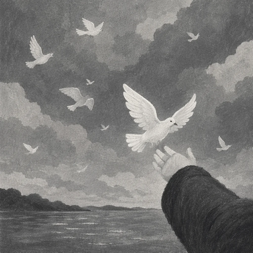 White Dove Released Over Quiet Waterfront