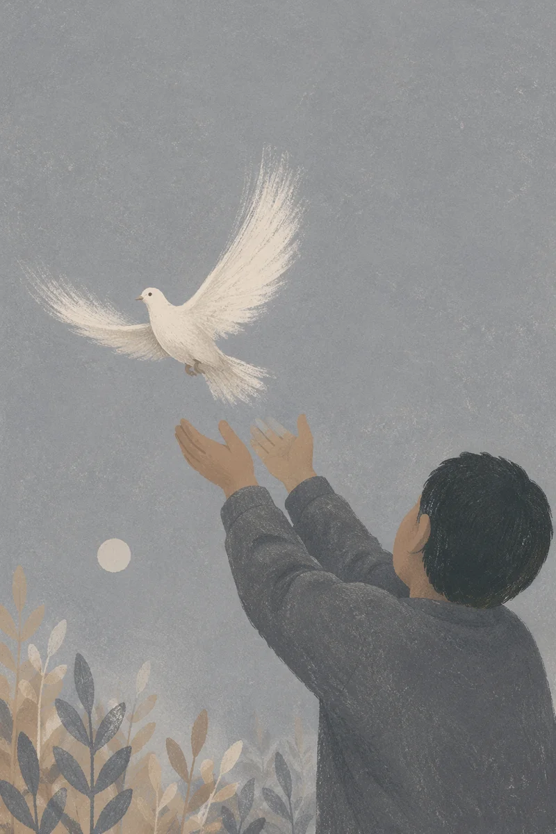 Person Releasing Dove into Open Sky