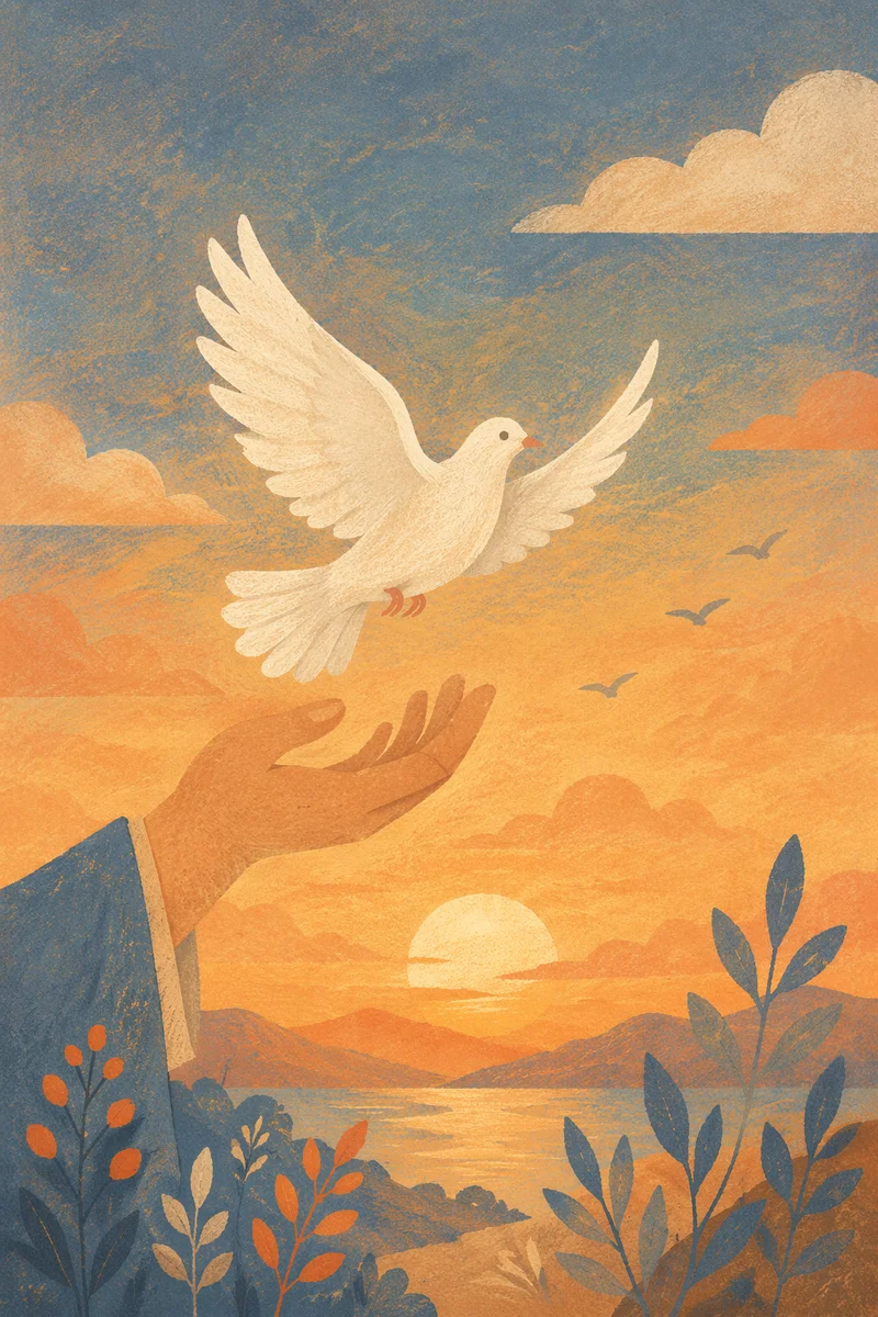 Hand Releasing White Dove at Sunset