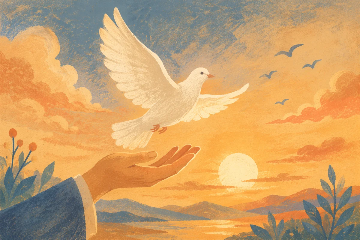 Hand Releasing Dove Into Sunset Sky