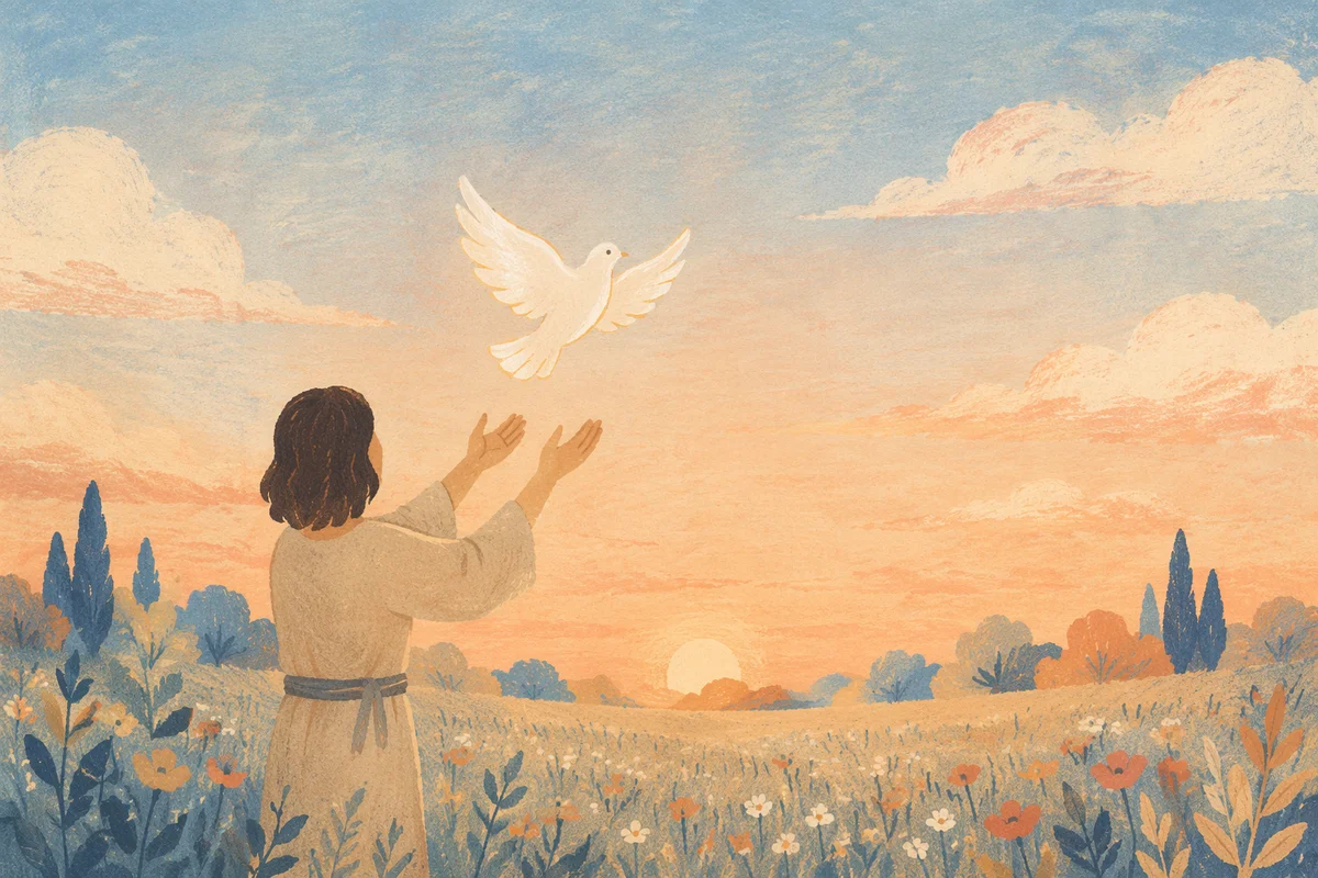 Person Releasing Dove at Sunrise Meadow