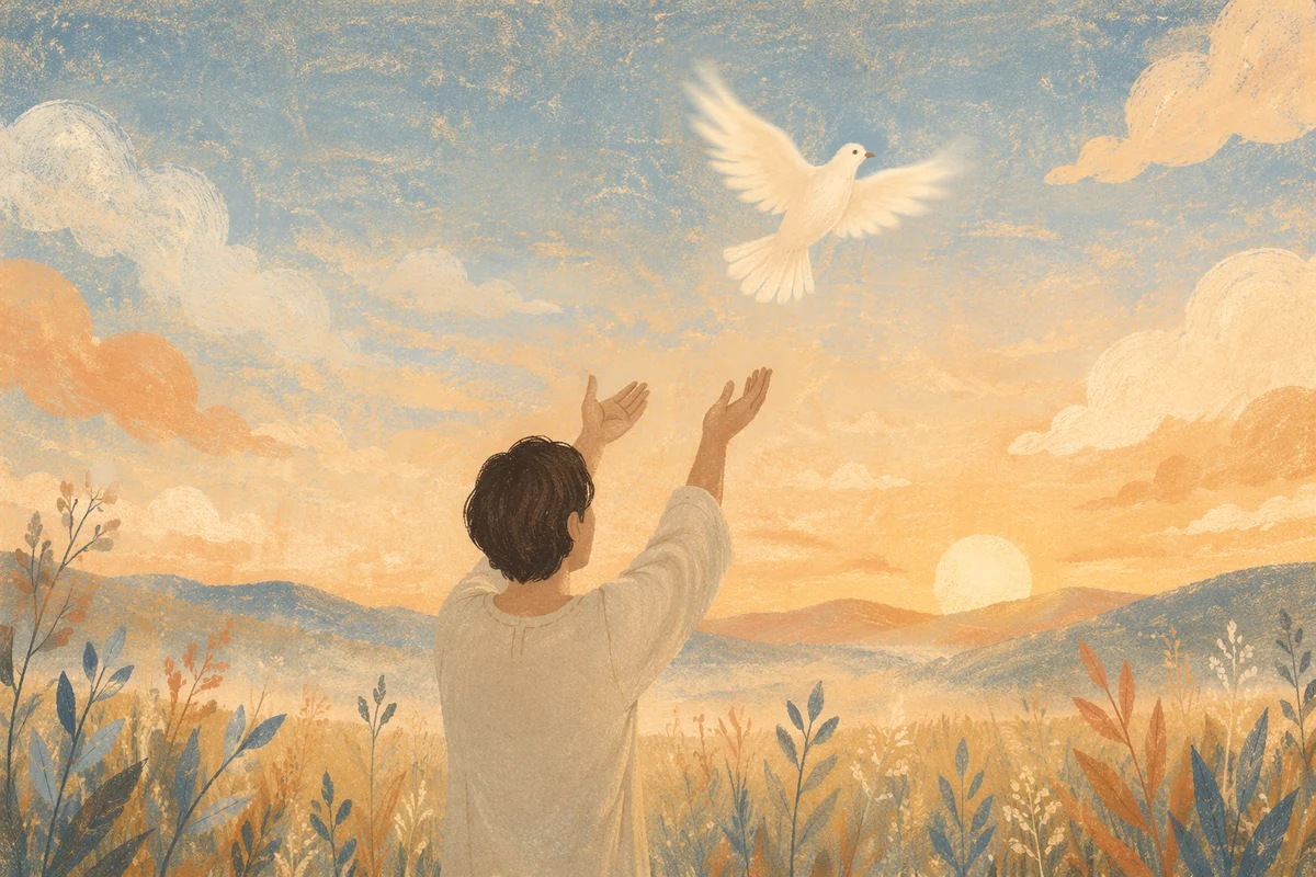 Person Releasing Dove at Sunrise Meadow